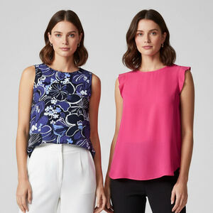 LOFT Corporate Girlie Bundle Set of 2 Sleeveless Shells Sz M Barbiecore Romantic